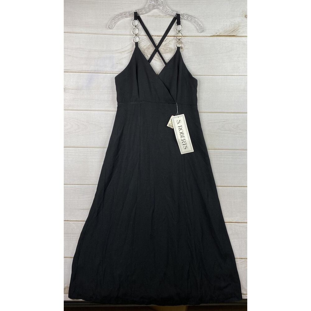Vintage S. ROBERTS Dress Black Size 9/10 Sleeveless V Neck Maxi Made in USA